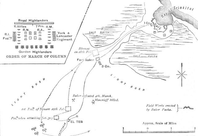 'Map of the March to El Teb, (February 28-29, 1884)', c1881-85. Artist: Unknown.