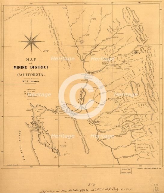 Map of the mining district of California, 1850. Creator: William A. Jackson.
