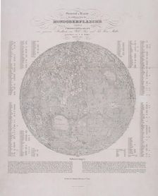 Map of the Moon with tables, 1837. Creators: E Leidenfrost, Unknown