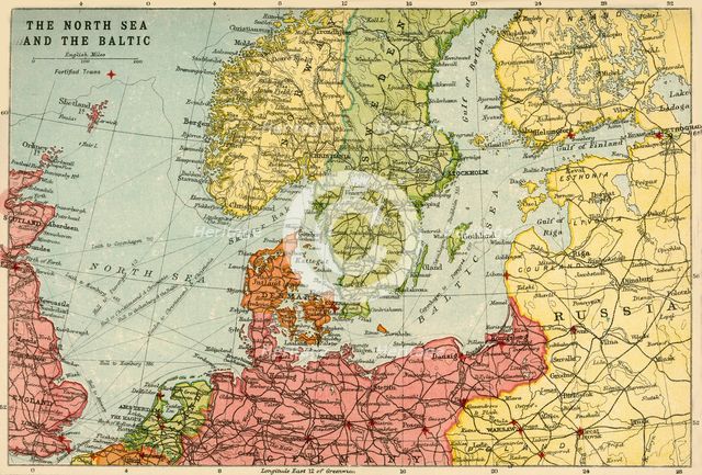 Map of the North Sea and the Baltic, c1914, (c1920). Creator: John Bartholomew & Son.