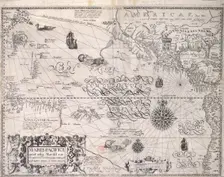 Map of the Pacific Ocean, 1600. Creator: Benjamin Wright