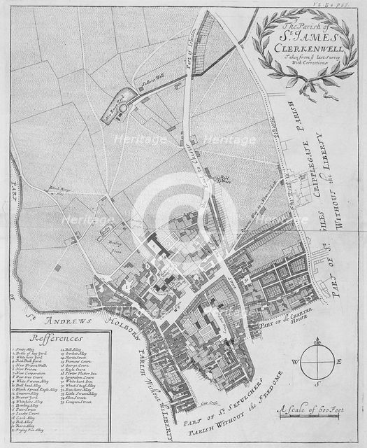 Map of the parish of St James Clerkenwell, London, 1720. Artist: Anon