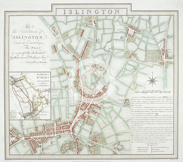 Map of the parish of St Mary, Islington, London, 1793. Artist: Benjamin Baker
