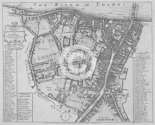 Map of the Parishes of St George's and St Saviour's, Southwark, London, 1755. Artist: Anon