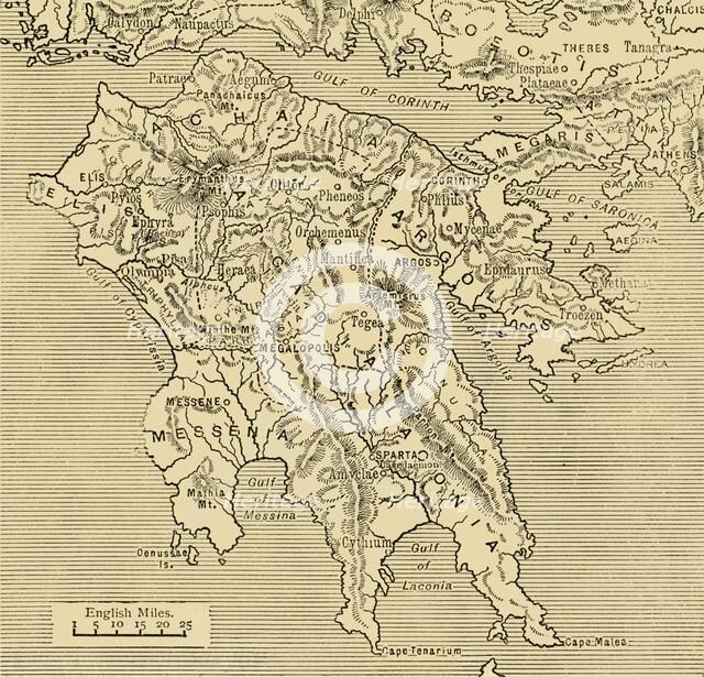 'Map of the Peloponnesus', 1890.   Creator: Unknown.