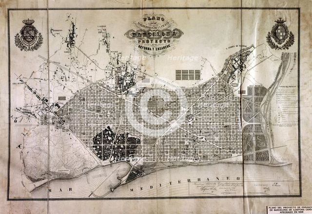 Map of the project of expansion of the city of Barcelona, ??approved in 1859, by Ildefonso Cerda.