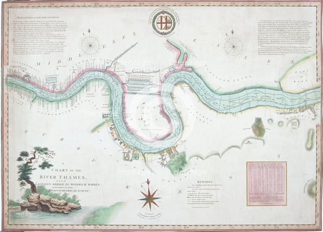 Map of the River Thames from London Bridge to Woolwich, 1802. Artist: Anon