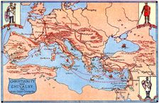 Map of the routes of the three great crusades, 1926.Artist: Criss