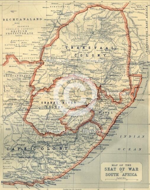 'Map of the Seat of War in South Africa', 1901. Creator: John Bartholomew.
