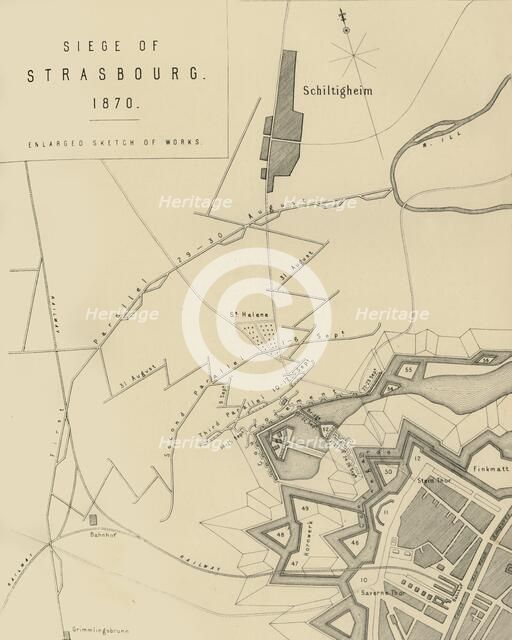Map of the Siege of Strasbourg, 1870, (c1872).  Creator: R. Walker.