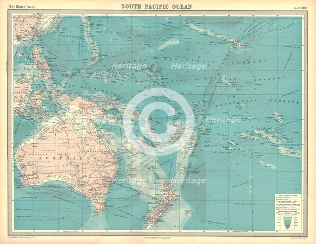 Map of the South Pacific Ocean. Artist: Unknown.