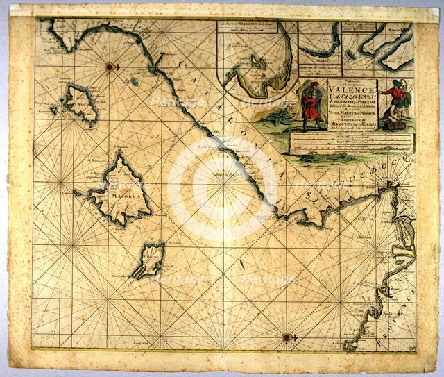Map of Valencia, Balearic Islands and Catalonia. Amsterdam, 1682. Made by Johannes van Keulen.