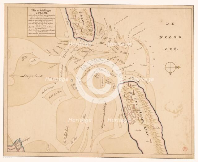 Map of Vlieland, Terschelling and the surrounding sandbanks, 1708 or later.  Creator: Isaak de Graaf.