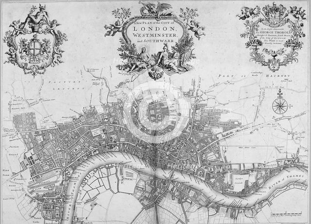 Map of Westminster, the City of London and Southwark, 1720.                                          Artist: Anon