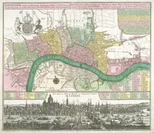 Map of Westminster, the City of London and Southwark, 1720. Artist: Johann Thomas Kraus