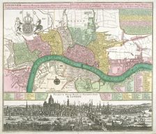 Map of Westminster, the City of London and Southwark, 1720. Artist: Johann Thomas Kraus