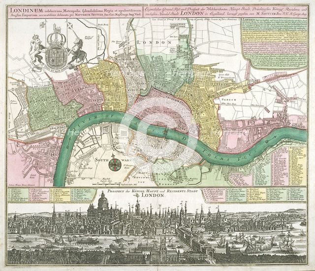 Map of Westminster, the City of London and Southwark, 1720. Artist: Johann Thomas Kraus