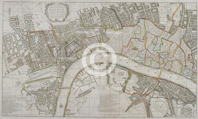 Map of Westminster, the City of London, Southwark and surrounding areas, 1739. Artist: Sutton Nicholls