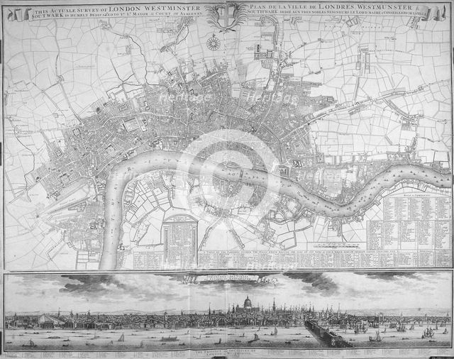 Map of Westminster, the City of London, Southwark, the Thames and surrounding areas, 1710. Artist: Anon