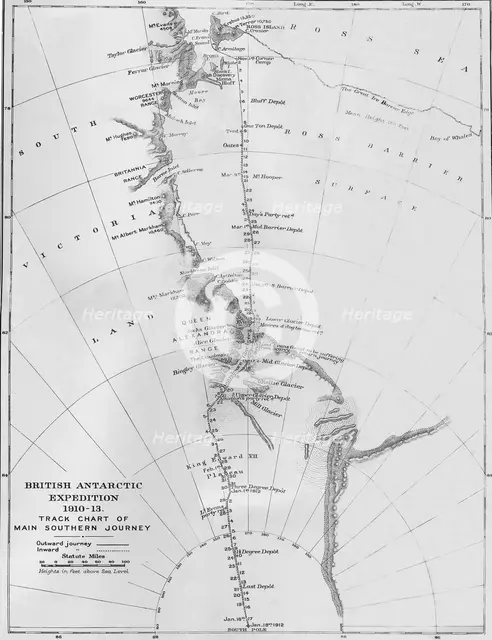 'Map - British Antarctic Expedition 1910-13. Track Chart of Main Southern Journey', 1913. Artist: Unknown.