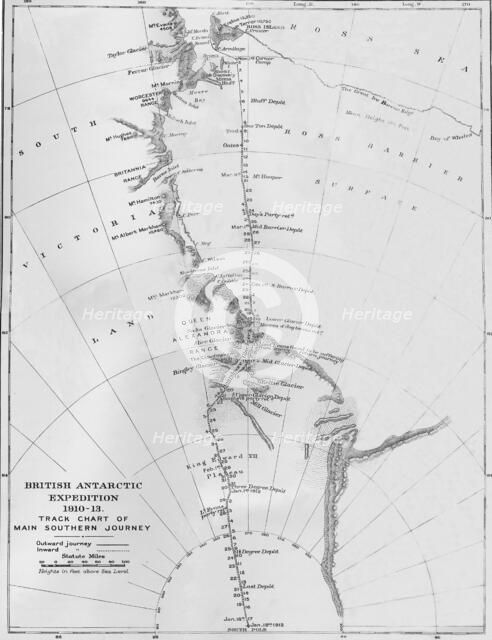 'Map - British Antarctic Expedition 1910-13. Track Chart of Main Southern Journey', 1913. Artist: Unknown.