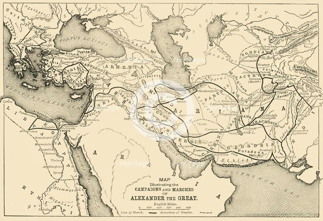 'Map Illustrating the Campaigns and Marches of Alexander the Great', 1890.   Creator: Unknown.