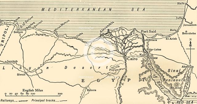 'Map illustrating the Campaigns in Egypt from February, 1915, to May, 1916', .  Creator: Unknown.