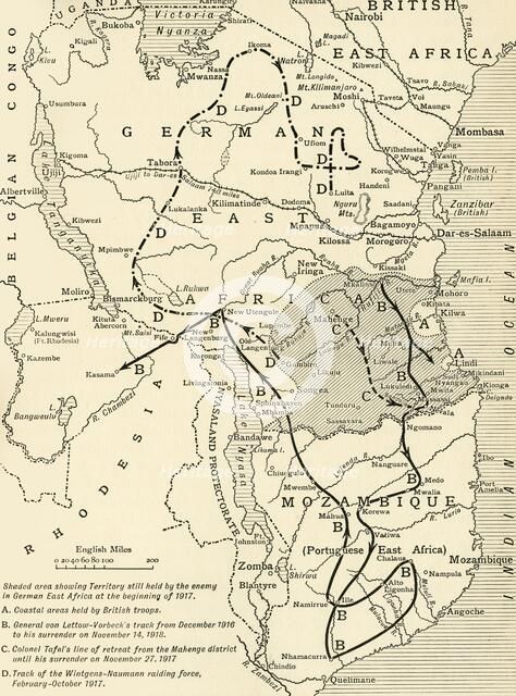 'Map illustrating the Closing Phases of the East African Campaign, 1917-18', (c1920).  Creator: Unknown.