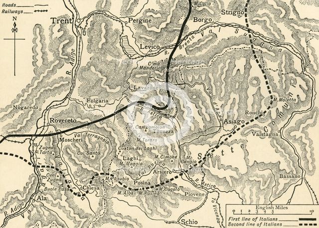 'Map illustrating the Austrian Attack in the Trentino, May, 1916', (c1920). Creator: Unknown.