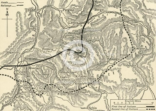 'Map illustrating the Austrian Attack in the Trentino, May, 1916', (c1920). Creator: Unknown.