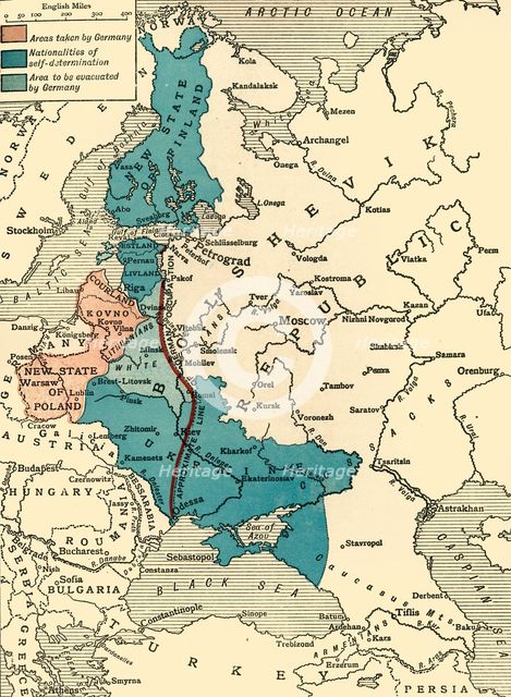 'Map illustrating the Brest-Litovsk Treaties', First World War, c1918, (c1920).  Creator: Unknown.