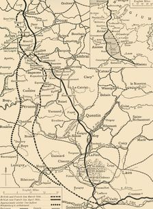 Map illustrating the German Retirement after the Battle of the Somme (c1920). Creator: Unknown