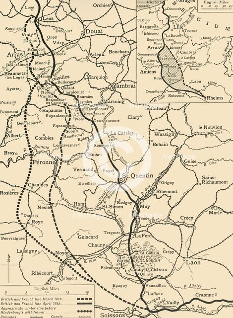 'Map illustrating the German Retirement after the Battle of the Somme', (c1920). Creator: Unknown.