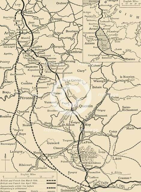 'Map illustrating the German Retirement after the Battle of the Somme', (c1920). Creator: Unknown.