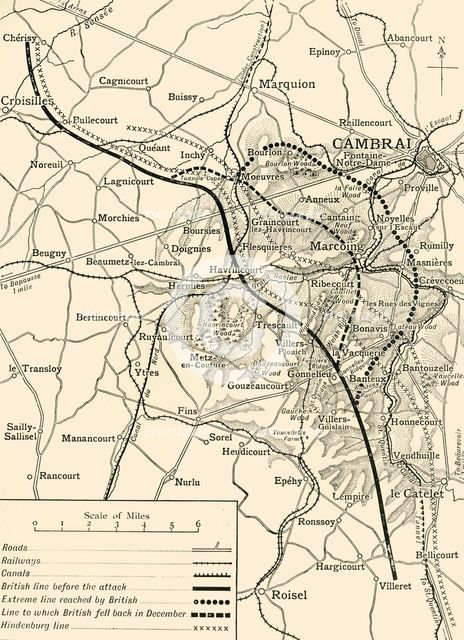 'Map illustrating the First Battles of Cambrai, November-December 1917', (c1920). Creator: Unknown.