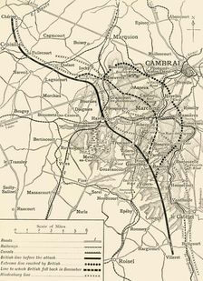 Map illustrating the First Battles of Cambrai, November-December 1917 (c1920). Creator: Unknown