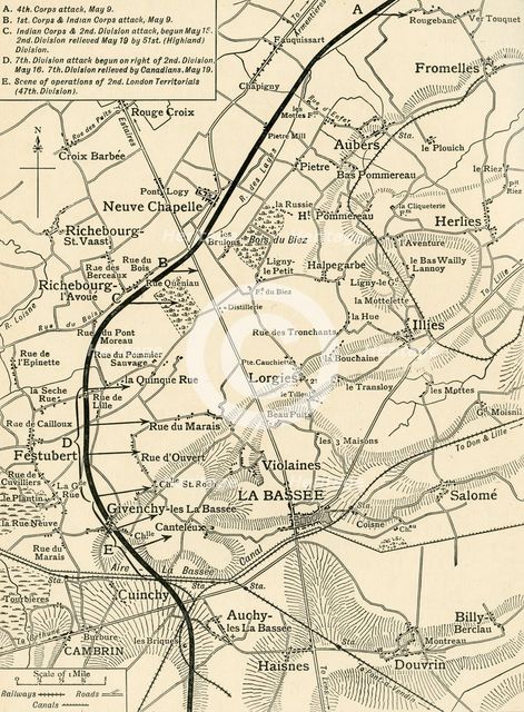 'Map illustrating the Operations of the First Army...', First World War, 1915, (c1920). Creator: Unknown.