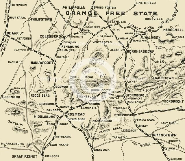'Map Illustrating the Operations on the South of the Orange River', 1900. Creator: Unknown.