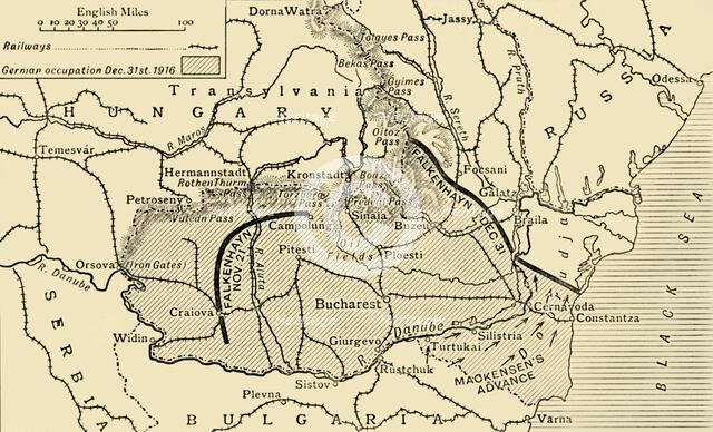 'Map illustrating the Roumanian Campaign to the end of 1916', (c1920). Creator: Unknown.