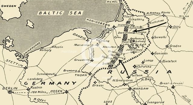 'Map illustrating the Russian Invasion of East Prussia', 1915. Creator: Unknown.