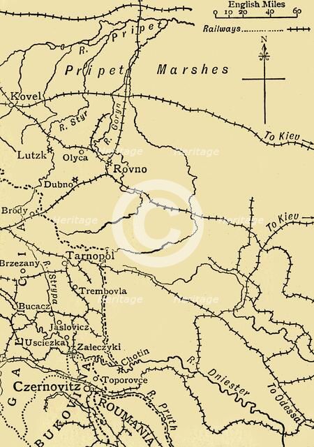 'Map illustrating General Ivanoff's operations...', First World War, 1915, (c1920). Creator: Unknown.