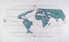 Map plotting Magellan's route, 1536. Creator: Unknown