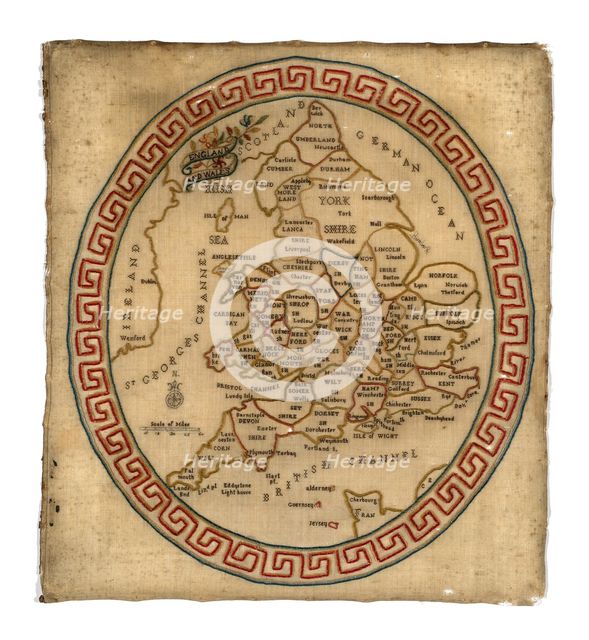 Map Sampler, England, c. 1800. Creator: Unknown.