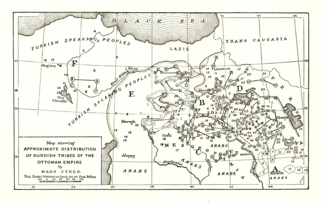 'Map showing Approximate Distribution of Kurdish Tribes of the Ottoman Empire', c1915. Creator: Mark Sykes.