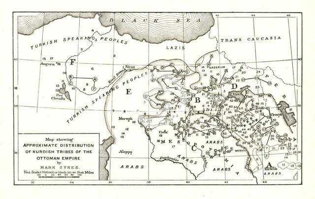 'Map showing Approximate Distribution of Kurdish Tribes of the Ottoman Empire', c1915. Creator: Mark Sykes.