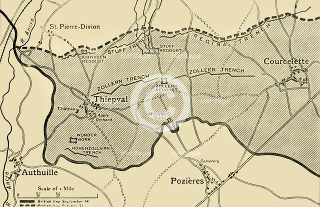 'Map showing approximately the area gained on the Thiepval Ridge...1916', (c1920). Creator: Unknown.