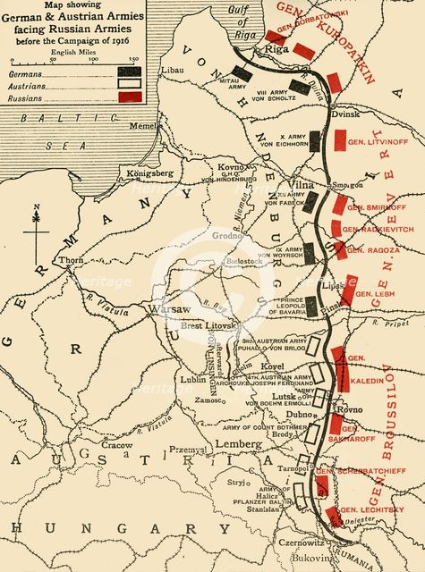 'Map showing German & Austrian Armies facing Russian Armies before the Campaign of 1916', (c1920). Creator: Unknown.