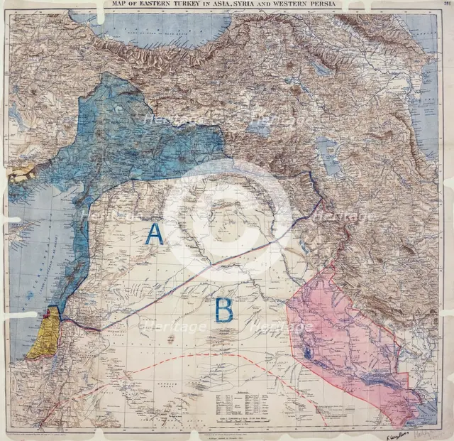 Map showing Eastern Turkey in Asia, Syria and Western Persia, and areas of control and...1916. Creator: Unknown.