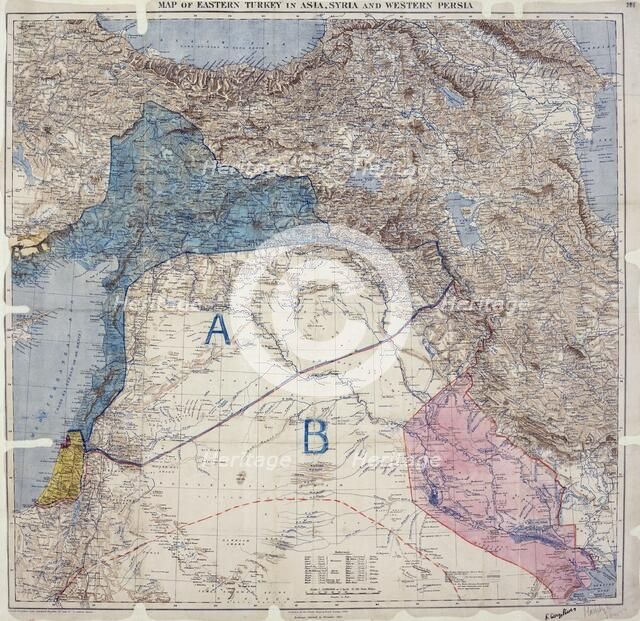Map showing Eastern Turkey in Asia, Syria and Western Persia, and areas of control and...1916. Creator: Unknown.