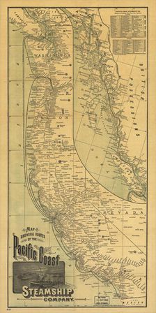Map showing routes of the Pacific coast Steamship Company, 1891. Creator: Rand McNally